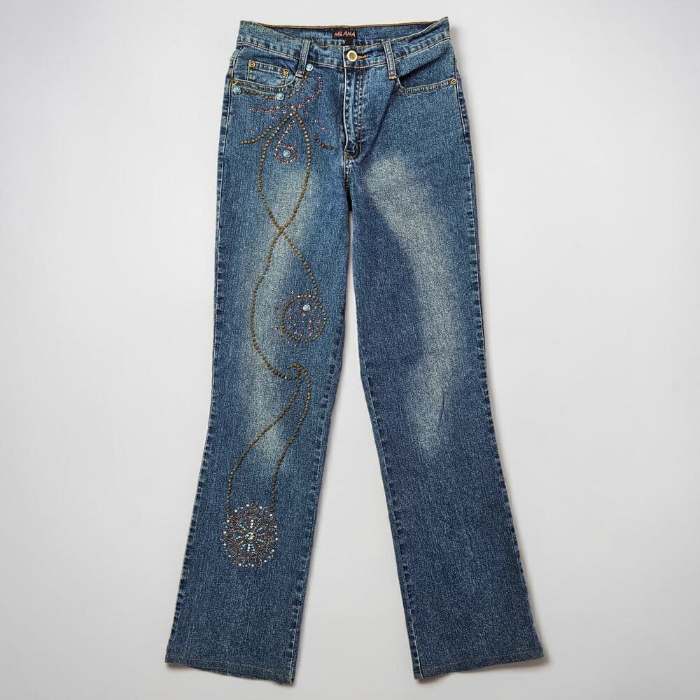 Y2k Rhinestone Jeans Fairy Boho Straight Leg Milana - Size 6